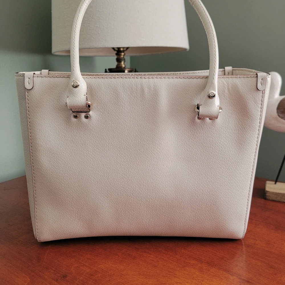 Kate Spade WKRU1428 Cream Pebbled Leather Satchel Tote Bag Quiet Luxury